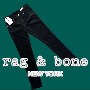 NWT Rag & Bone skinny straight split ankle black velvet pants. Size 27